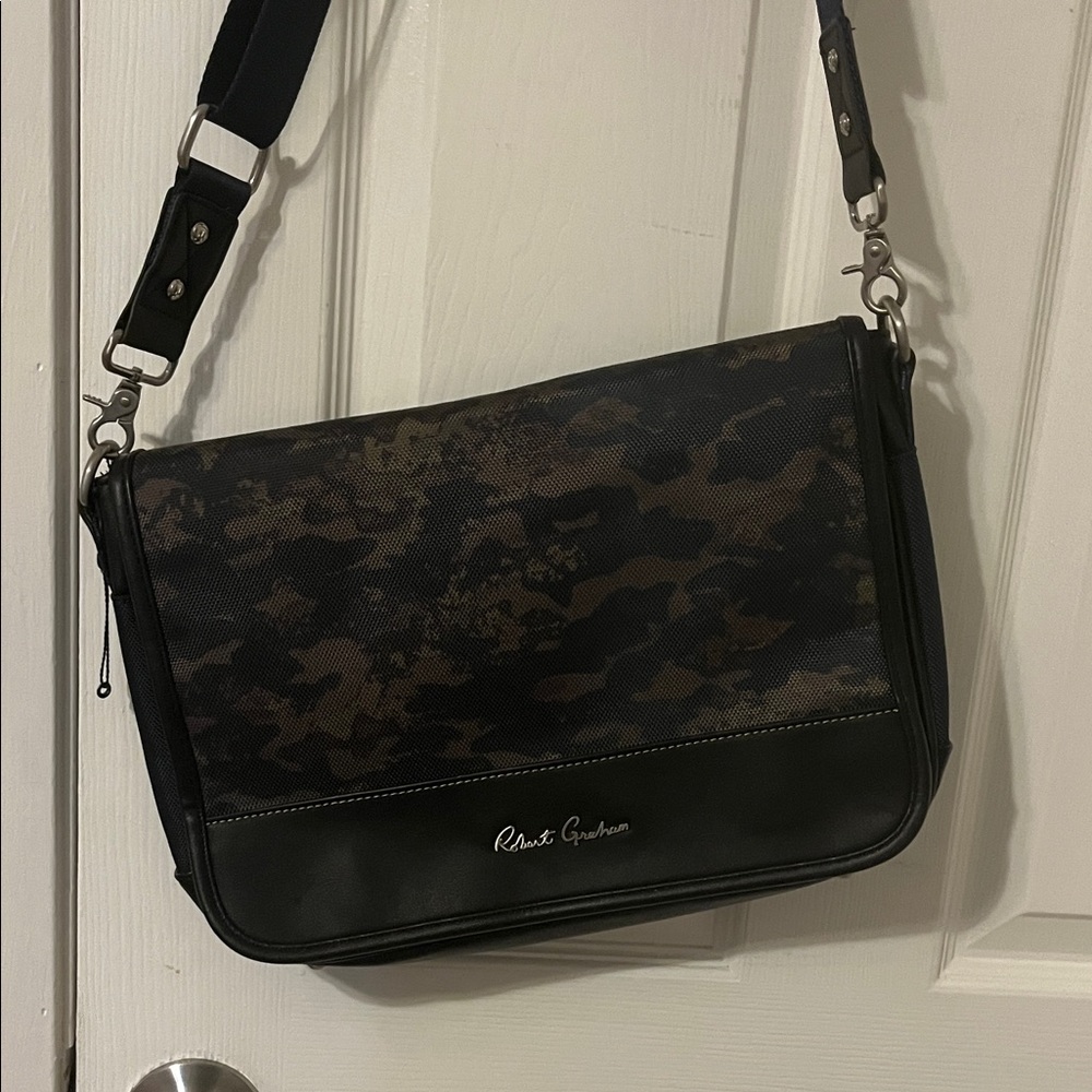 Robert Graham Black and Brown Camouflage Messenger Bag